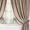 Elegant Beige Brown Curtain Panels With Tiebacks And Window Valance