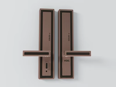 Twin Modern Smart Lock Door Handles With Sleek Design And Brushed Bronze Finish 3d model
