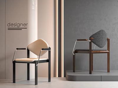 Modern Designer Dining Chairs With Beige And Gray Upholstery And Wooden Frames 3d model
