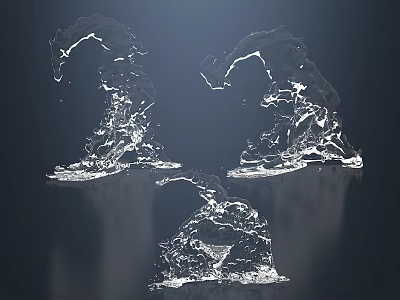Abstract Transparent Water Sculptures With Dynamic Flowing Shapes On Dark Background 3d model