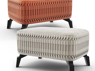 Modern Style Ottoman With Woven Texture Orange And Light Gray Colors And Black Legs 3d model