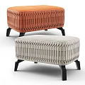 Modern Style Ottoman With Woven Texture Orange And Light Gray Colors And Black Legs