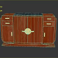 Elegant Red Wooden Furniture Cabinet With Gold Circular Handle And Black Top