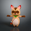 Cute 3D Cartoon Animal Character With Brown White Fur Red Ears Green Bowtie And Small Bag