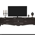 Elegant Carved TV Stand with Flat Screen TV Decorative Ornaments Drawers and Glass Door Storage