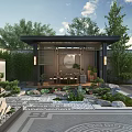 Chinese Style Courtyard Garden With Pavilion Rockery Lotus Pond Green Plants And Stone Pathway