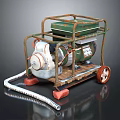 Vintage Metal Cart With Green Box White Cylinder Frame Hose And Wheels