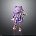 Cute Animated Purple Rabbit Character With Long Hair Bow Purple Dress Pink Shoes Waving