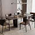 Modern Dining Table Set With Marble Top And Leather Chairs In Interior Design 3d model