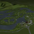 Beautiful Ecological Waterside Garden Landscape With Lush Green Islets Surrounded By Clear Blue Water