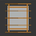Orange Wooden Architectural Model With Triangular Roof Frames And White Base