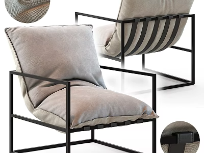 Modern Leisure Chair With Black Metal Frame Light Gray Cushion For Living Room 3d model