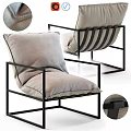 Modern Leisure Chair With Black Metal Frame Light Gray Cushion For Living Room