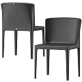 Modern Dining Table Set With Black Leather Chairs And Geometric Textured Legs Design
