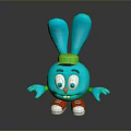 Cute Cartoon Blue Rabbit Wearing Green Hat And Red Shoes