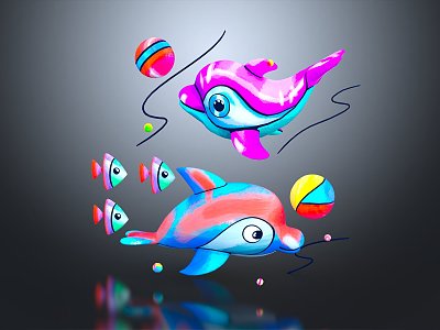 Modern Cartoon Character Cartoon Dolphin Cartoon Swallow Fish Marine Animal 3d model