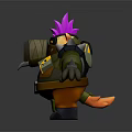 Muscular Game Movie Character With Purple Spiked Hair Metal Spiked Armor And Large Hammer
