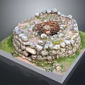 Ancient Circular Stone Structure with Rough Stone Walls Central Opening Square Base and Grass Moss 3d model