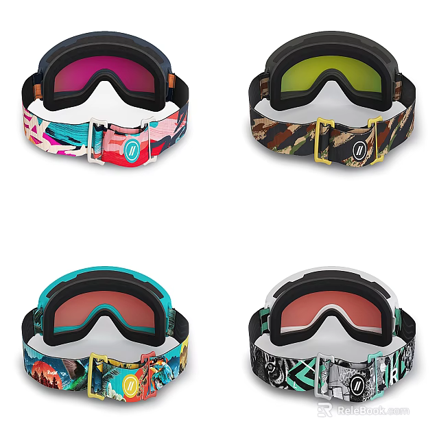 Colorful Ski Goggles With Diverse Patterns And Tinted Lenses For Winter Sports 3d model 