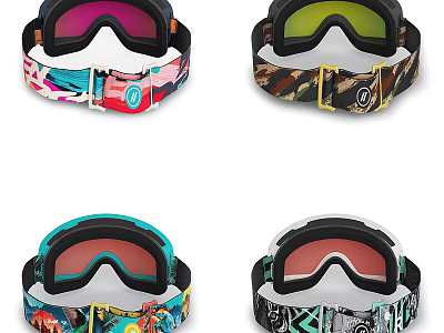 Colorful Ski Goggles With Diverse Patterns And Tinted Lenses For Winter Sports 3d model