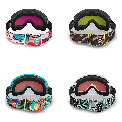 Colorful Ski Goggles With Diverse Patterns And Tinted Lenses For Winter Sports 3d model