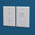 White Switch Plates With Electrical Outlet And Light Switch On Blue Wall 3d model