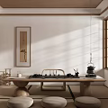 Traditional Japanese Tea Room Interior With Wooden Furniture Tatami Shoji Screens And Natural Light