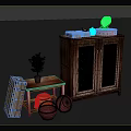 Rustic Wooden Furniture Set With Cabinet Small Table Plant Crate And Baskets