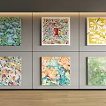 Six Vibrant Abstract Paintings With Colorful Patterns On Wall Decorative Art
