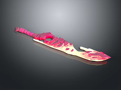 Unique Fantasy Sword With Pink Red Flame Pattern Skeletal Handle And Glossy Blade 3d model