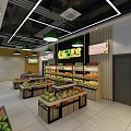 Lingyang Fruit Store Interior With Fresh Fruits Displayed On Shelves Green Pendant Lights And Refrigerator