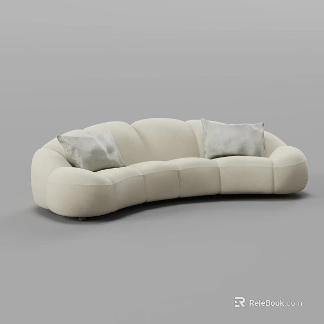 Modern Curved Three Seater Sofa With Soft Upholstery And Grey Cushions 3d model 