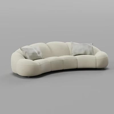 Modern Curved Three Seater Sofa With Soft Upholstery And Grey Cushions 3d model
