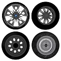 Four Different Car Tires Featuring Various Stylish Rim Designs And Patterns