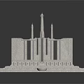 Modern Architectural Model With Geometric Structure Step-like Layers Tower Elements Key-shaped Accessory And Square Base