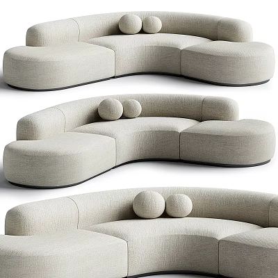 Modern Curved Sectional Sofa With Beige Fabric Upholstery And Round Cushions 3d model