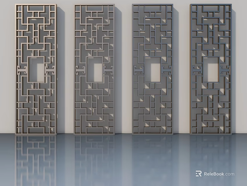 Modern Swing Doors With Intricate Geometric Patterns And Decorative Panels 3d model