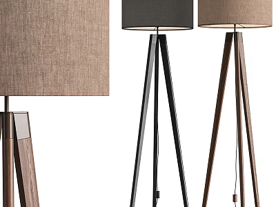 Modern Tripod Floor Lamps With Wooden And Metal Stands Light Brown Black Shades 3d model