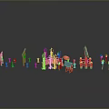 Colorful Small Building Models With Various Shapes And Reflective Gray Background