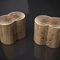 Rustic Natural Wood Stools With Round Top And Visible Wood Grain