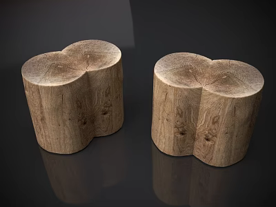 Rustic Natural Wood Stools With Round Top And Visible Wood Grain 3d model