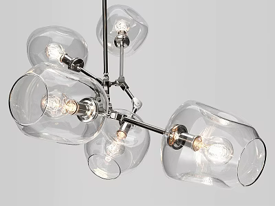 Modern Transparent Glass Globe Chandelier with Chrome Metal Frame and Illuminated Bulbs Design 3d model