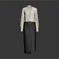 Minimalist Women's Outfit With White Long Sleeve Collared Shirt And Dark Wrap Skirt