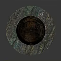 Rusty Iron Cauldron With Three Legs On Colorful Wooden Round Platform As Household Item