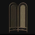 Double Panel Arched Wicker Room Divider With Decorative Grid Design 3d model