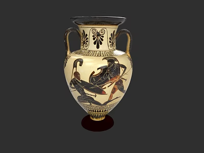 Ancient Greek Style Ceramic Vessel With Two Handles And Black Decorative Patterns 3d model