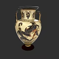 Ancient Greek Style Ceramic Vessel With Two Handles And Black Decorative Patterns