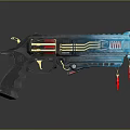 Futuristic Sci Fi Pistol With Blue Purple Accents Gold Details And Crystal Pendants