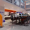 Modern Internet Cafe Reception Area With Sleek Flooring Bright Lighting And Snack Shelves