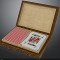 Open Brown Leather Box Containing Playing Cards With King Card And Red Checkered Lining